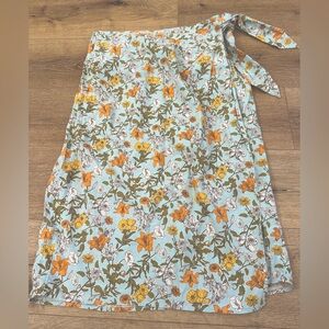 Cynthia Rowley Floral Print Linen Blend Wrap Skirt L